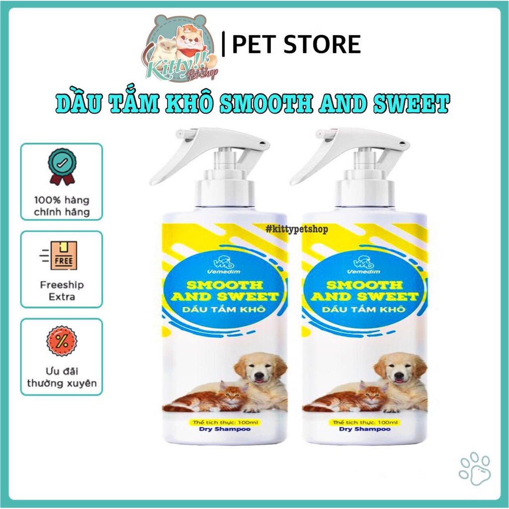 1 chai - Dầu tắm khô Smooth and Sweet dùng cho chó, mèo, chai 100ml, Vemedim - sữa tắm khô - Kitty Pet Shop