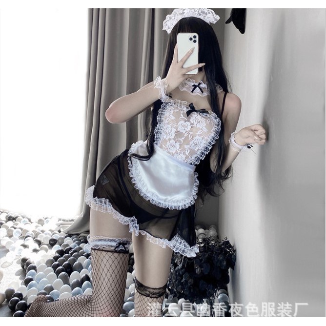 👙❣️ Bộ cosplay hầu gái sexy quyến rũ kèm chip lọt khe đủ phụ kiện freesize dưới 55kg màu đen M11 | BigBuy360 - bigbuy360.vn