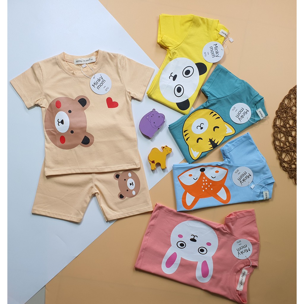 Bộ Cộc Tay COTTON 100% MINKY MOM In Hình Mặt Thú Dễ Thương Cho Bé TN-IN18