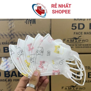  Combo 5 hộp khẩu trang 5D Kids quai thun 50 cái khẩu trang kháng khuẩn cho bé 