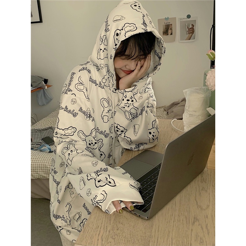 Áo Hoodie Tay Dài Dáng Rộng Phối Khóa Kéo In Họa Tiết Thời Trang Dễ Phối Đồ