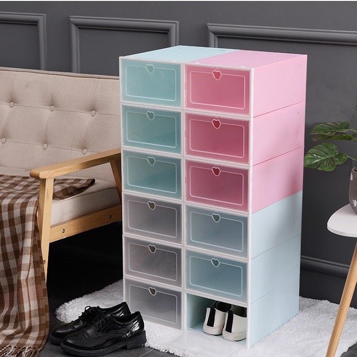 Hộp Đựng Giày Nắp Nhựa Cứng Trong Suốt Size Lớn Chịu Lực Tốt Tặng Túi Hút Ẩm Giày, Kệ Đựng Giày Dép Tủ Nhựa Đựng Giày
