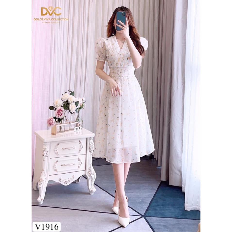 váy hoa nhí cổ V dập ly V1916 - Đẹp Shop DVC