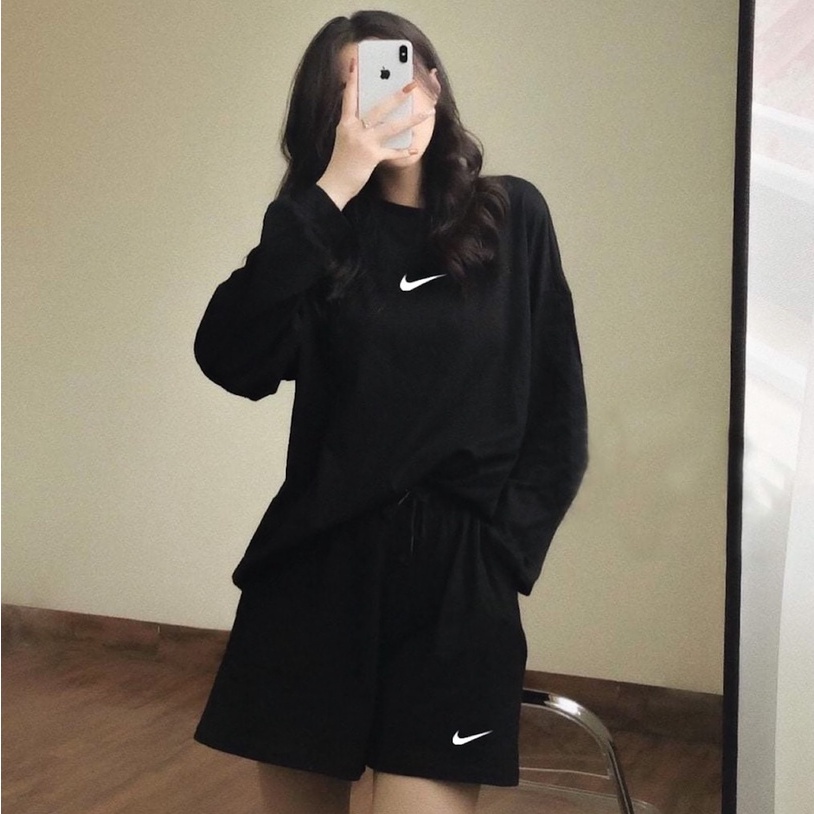 Sét Bộ Đồ Nữ ⚡ 𝐅𝐫𝐞𝐞𝐬𝐡𝐢𝐩 ⚡ Cho mùa thu đông, Áo thun dài tay Cotton Mát Mịn Kèm Quần đùi Phong Cách Hàn Quốc