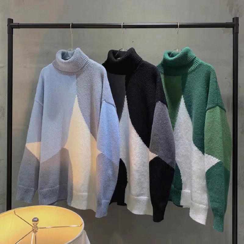 Áo Sweater Len Dệt Kim Cổ Lọ Dáng Rộng Phong Cách Thời Trang Hàn Quốc Cho Nam Giới áo len cao cổ form rộng áo len nữ áo len kiểu