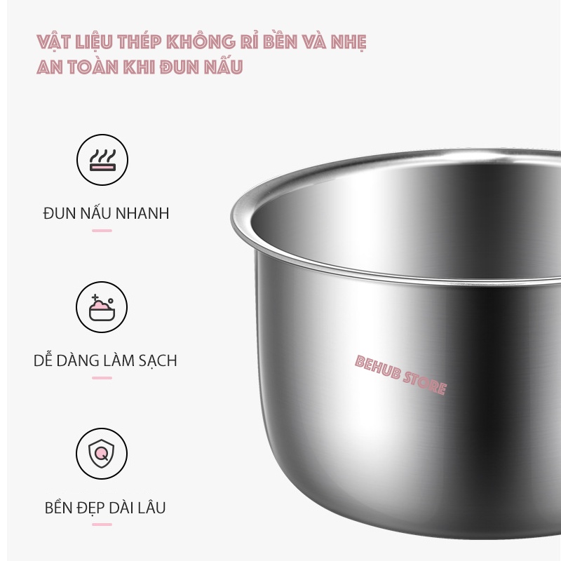 Hộp cơm cắm điện giữ nhiệt 3 tầng hâm nóng và tự nấu chín kèm 4 bát inox