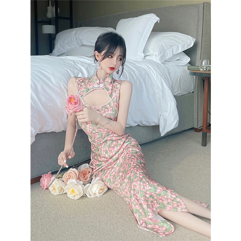 Sườn Xám Cách Tân Dáng Ôm In Họa Tiết Thời Trang Quyến Rũ Cho Nữ