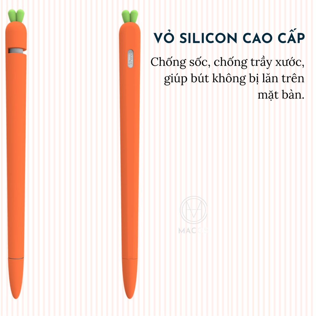 Ốp case cho Apple Pencil 2 , 1 bao silicon kiểu củ cà rốt tặng kèm nắp bút và 4 chiếc bọc ngòi (AP10)