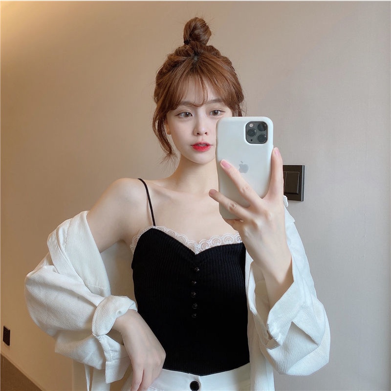 Áo Len Hai Dây Phối Ren Thời Trang Theo Phong Cách Hàn Quốc