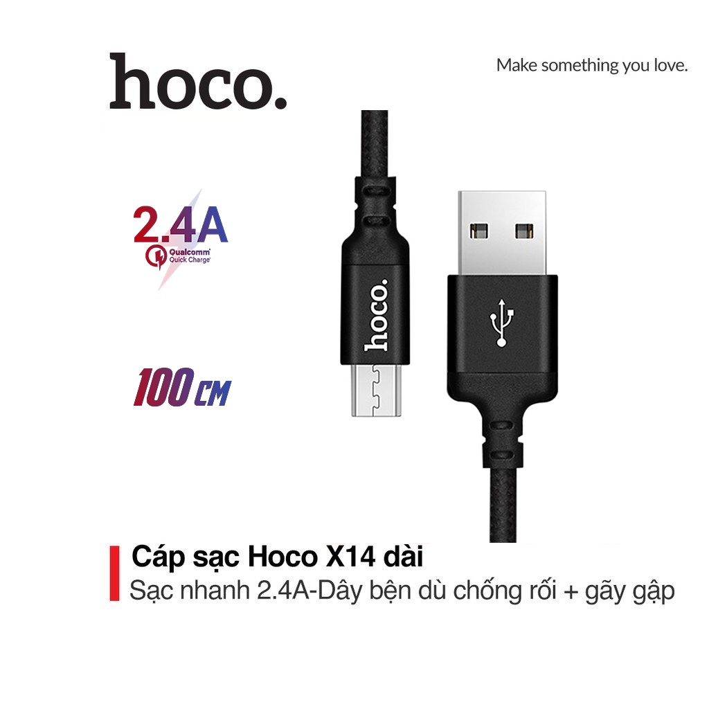 Cáp sạc 2.4A Hoco X14 Micro dây dù chống đứt gãy dài 1M cho Android