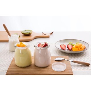 HỦ THUỶ TINH LÀM SỮA CHUA NẮP NHỰA 100ml THUỶ TINH CAO CẤP (hủ+ nắp)