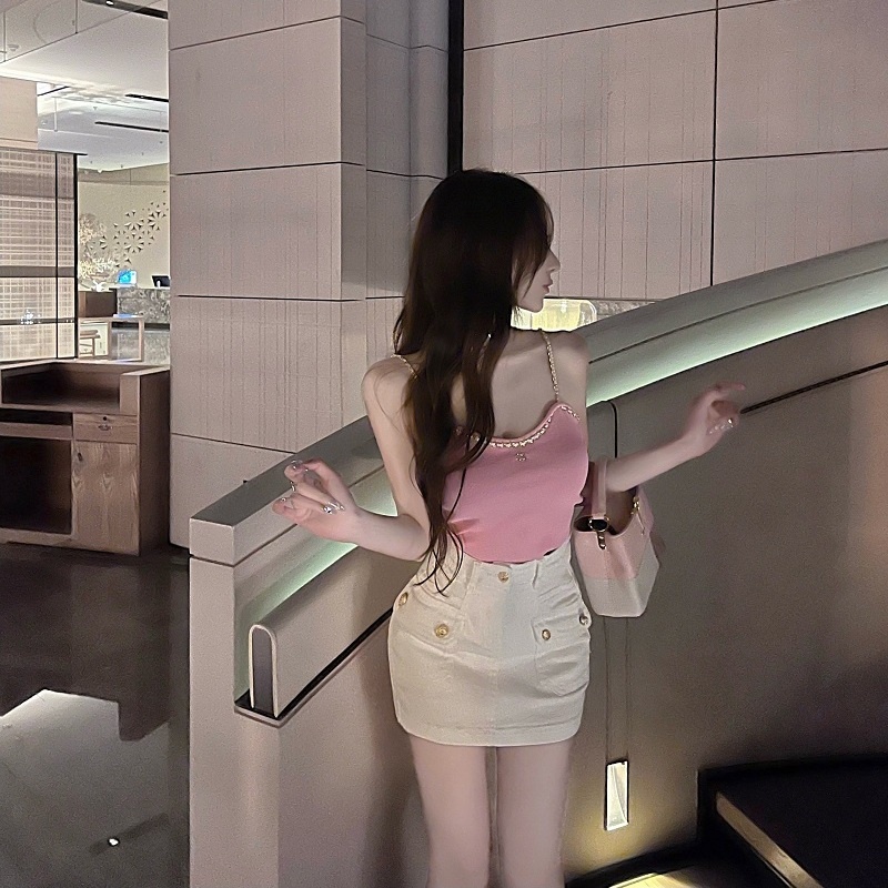 &quot;Hot little girl&quot; gold button work clothes style pocket hot girl denim short skirt new summer large versatile short skirt