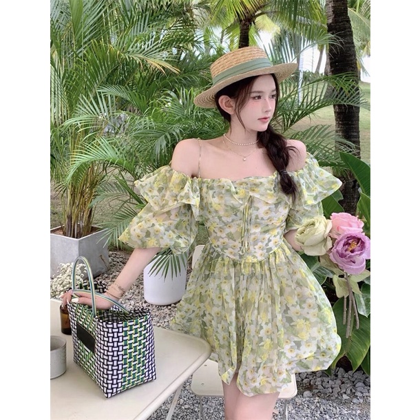 ✨💕Đầm xoè tay phồng bẹt vai Xoài non mặt đây ạ