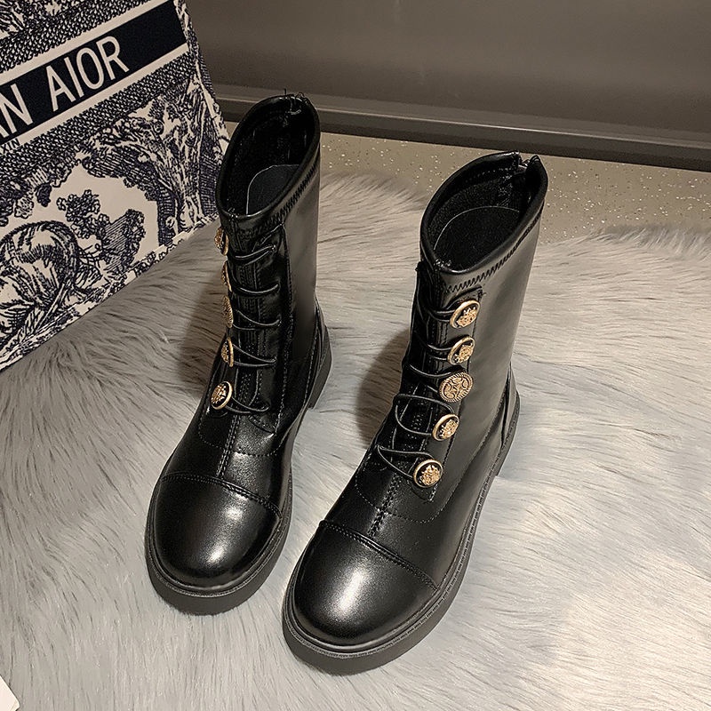 Giày Bốt Martin Cổ Cao Cột Dây Thời Trang Cá Tính Cho Nữ