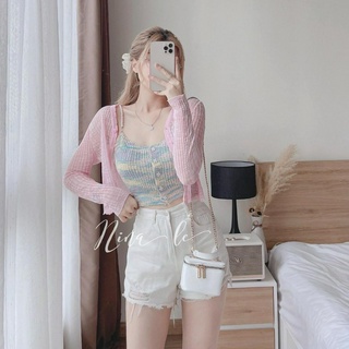Áo Khoác Len Mỏng INFLACHI Áo Nữ Tiểu Thư croptop Tay Dài Cổ V Cài 1 Nút Siêu Xinh Phong Cách Hàn Quốc N018