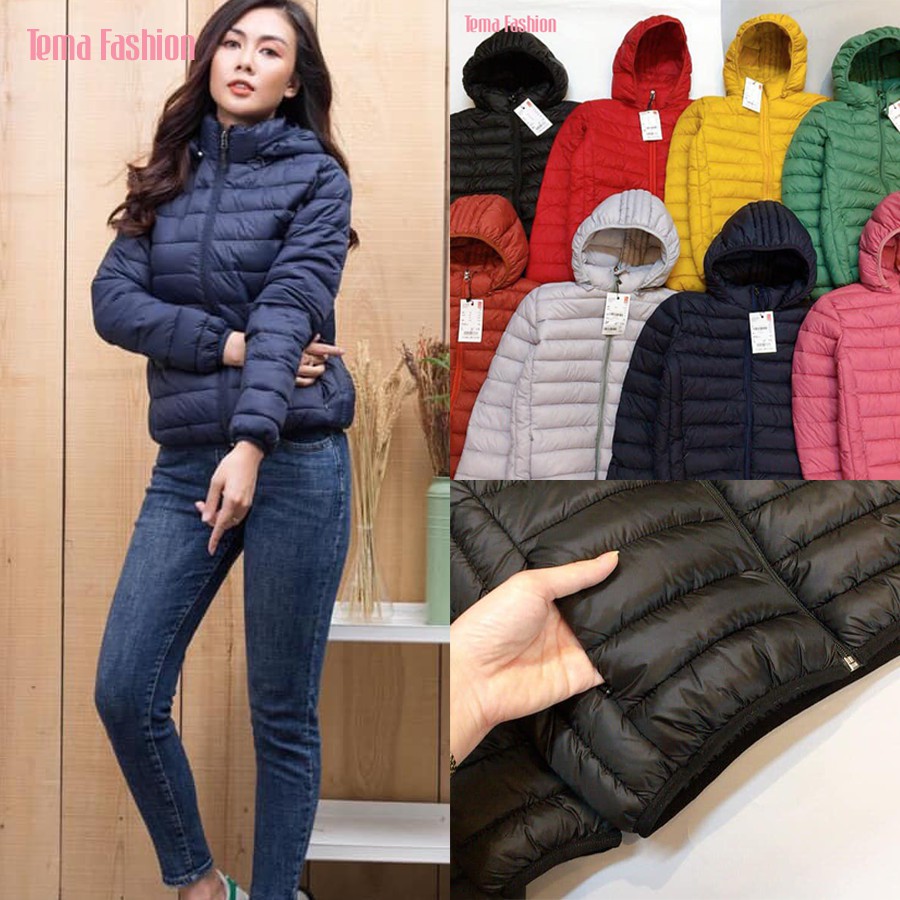 Áo phao nữ lông vũ  TEMA cao cấp - Áo phao nữ có mũ hàng liền VNXK basic đủ màu siêu nhẹ, siêu ấm