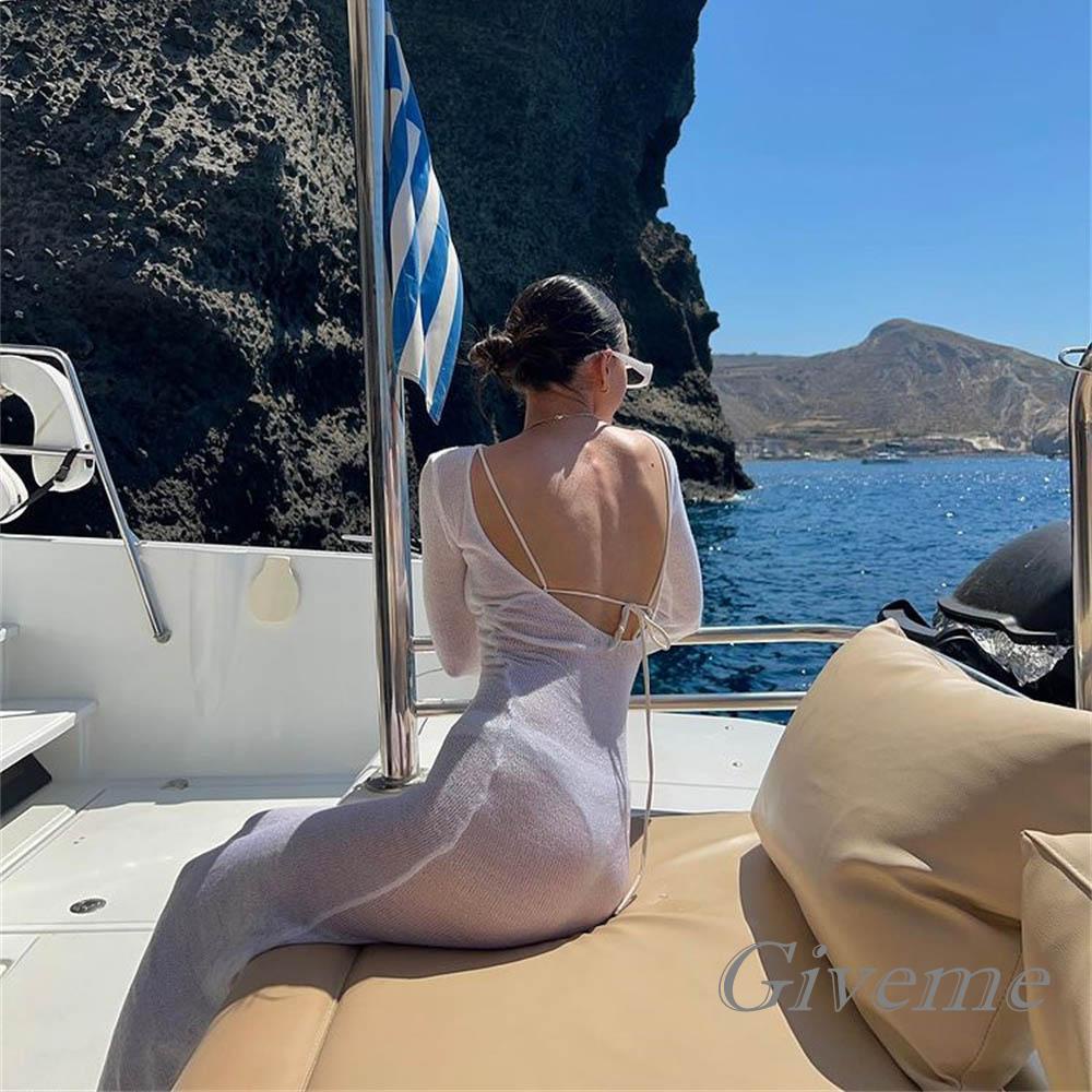 Đầm Maxi Tay Dài Thiết Kế Hở Lưng Xuyên Thấu Quyến Rũ