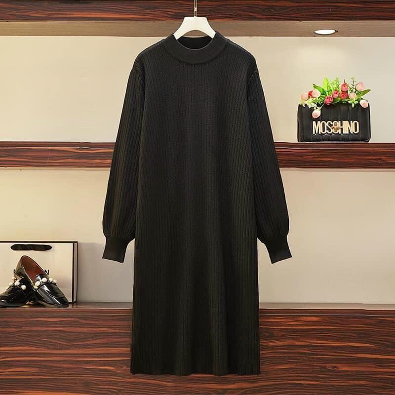 Váy len nữ tay bồng dáng xuông dài thời trang nhiều màu - Đầm len gân cổ tròn dáng dài quảng châu