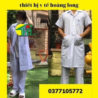Bộ quần áo blouse bác sĩ nam/nữ cộc tay dáng dài vải cao cấp
