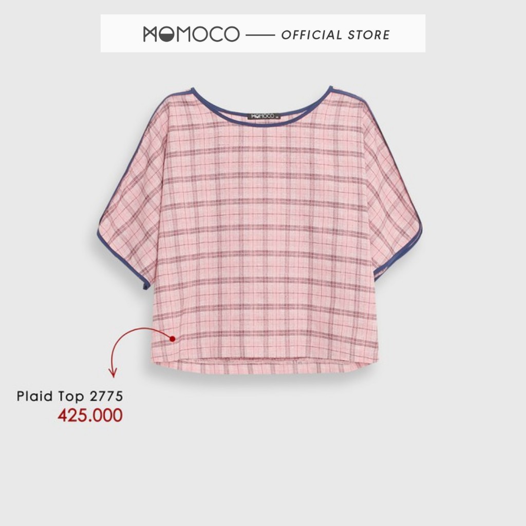 Áo Croptop Nữ MOMOCO Chất Đũi Thoáng Mát Thiết Kế Ngắn Tay Pink Plaid Top Màu Hồng Kẻ Caro M1752