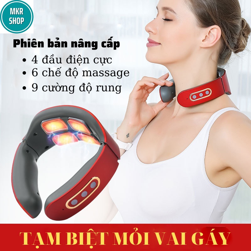 Máy massage cổ vai gáy cao cấp, 4 đầu tiếp xúc, 6 chế độ mat xa, 9 cường độ