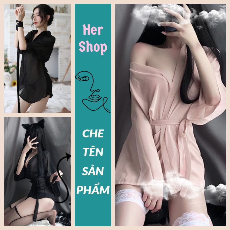 Áo choàng ngủ voan xuyên thấu gợi cảm - áo khoác tặng kèm quần lọt khe
