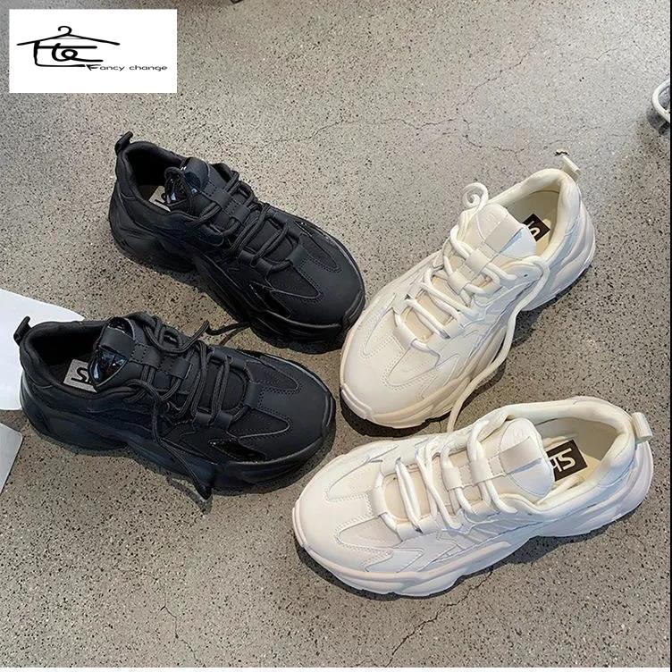 Giày Đế Dày Tăng Chiều Cao Thoải Mái Màu Trắng Đen Thời Trang Xuân Hè Cho Nữ