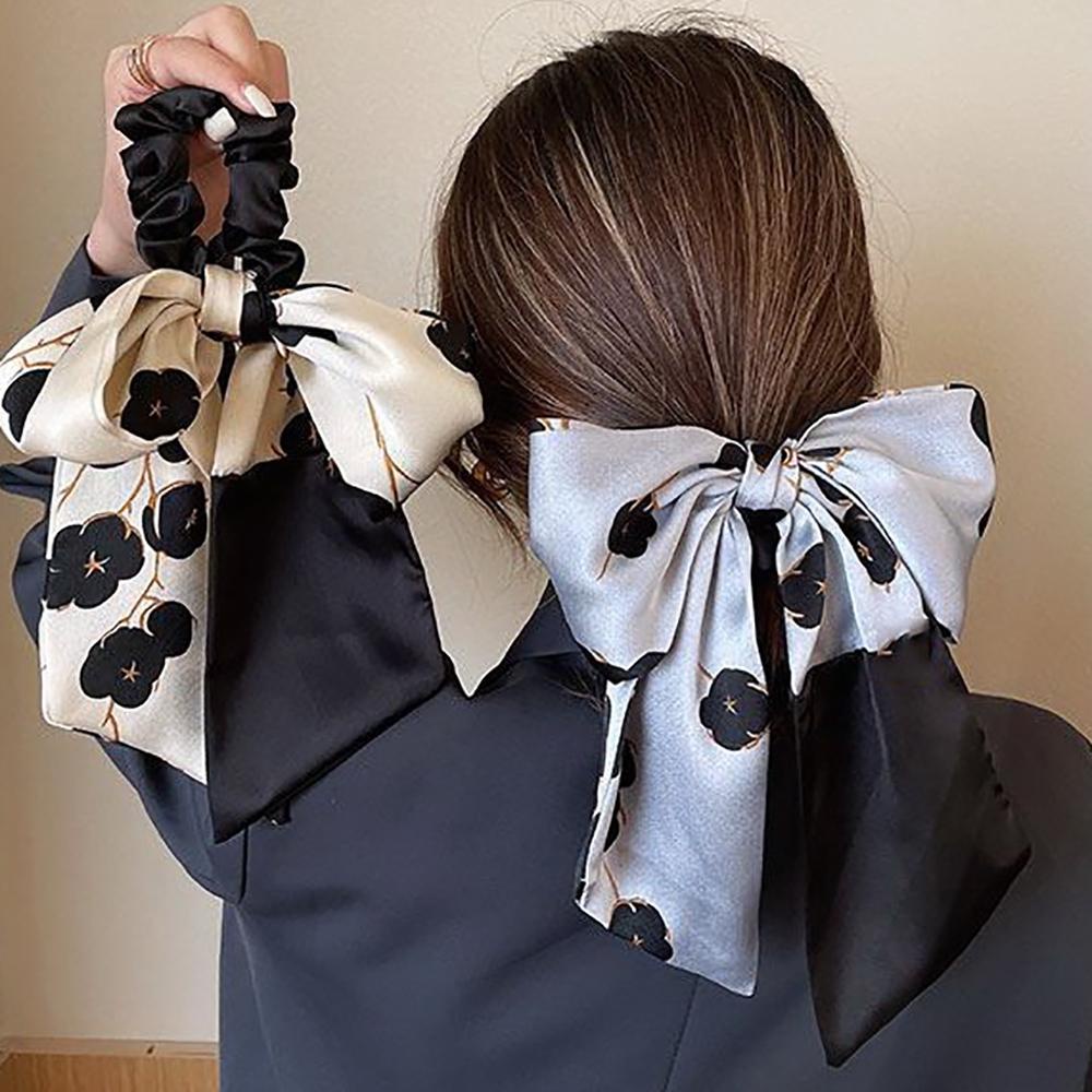 JARRED Dây Buộc Tóc Vải Satin Co Giãn In Họa Tiết Hoa Xinh Xắn Phong Cách Hàn Quốc