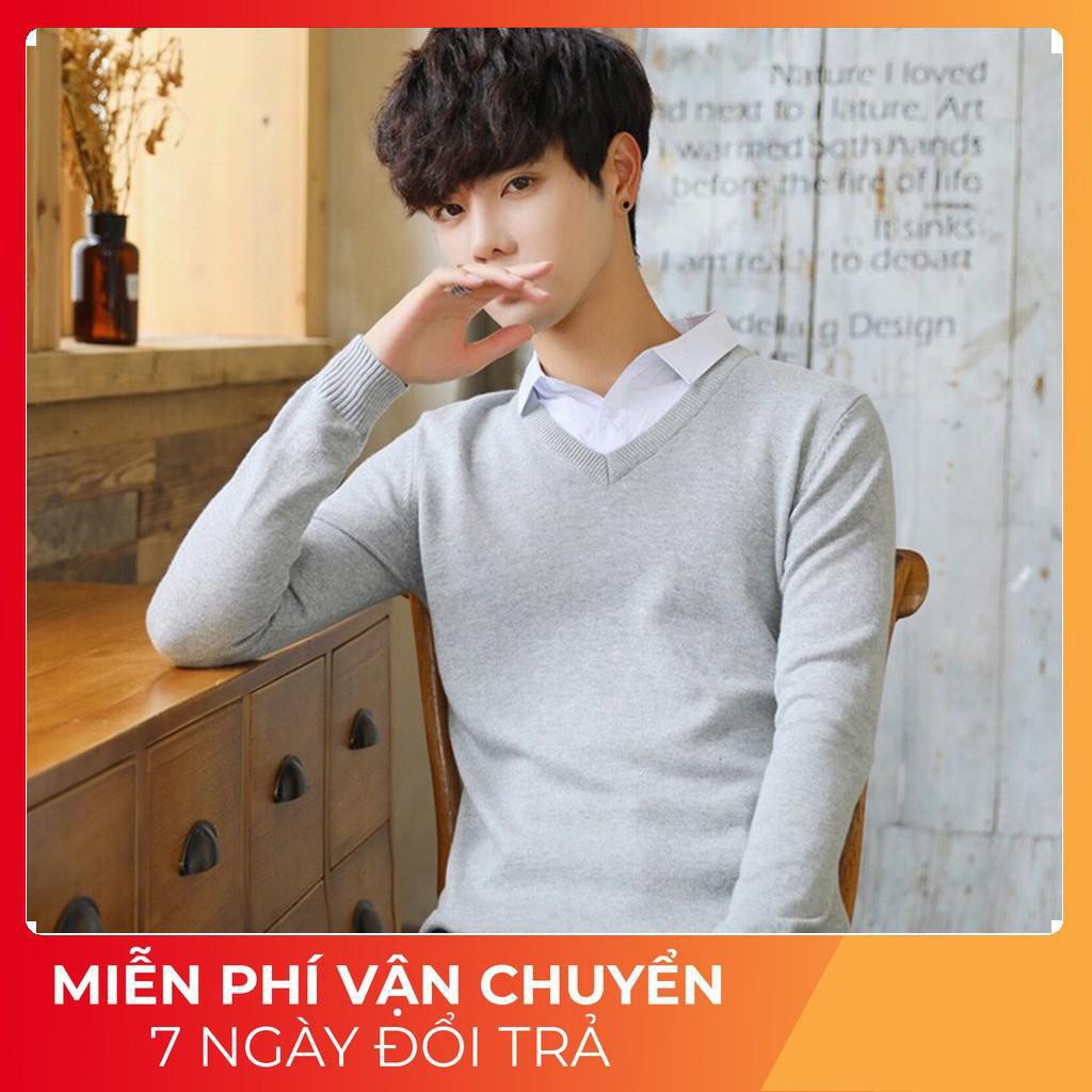 Áo len cổ tim nam màu ghi sáng chất đẹp dày dặn dáng ôm nhẹ phù hợp cho cả nam và nữ hoặc làm áo đôi GIÁ TỐT NHẤT