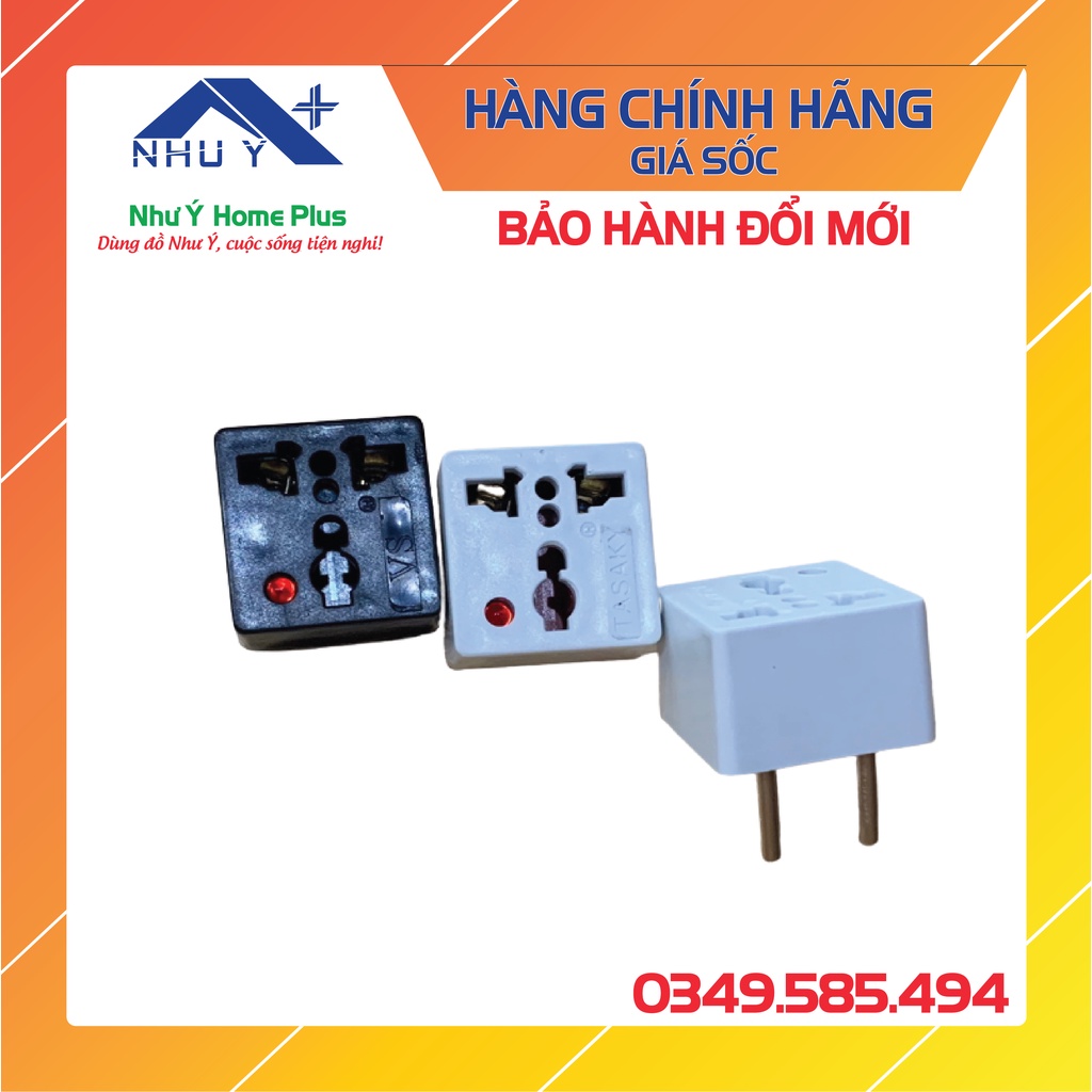 Ổ chuyển đổi, phích cắm chuyển từ 3 chân sang 2 chân, đầu nối đa năng loại tốt, chân đồng, có đèn báo hiệu
