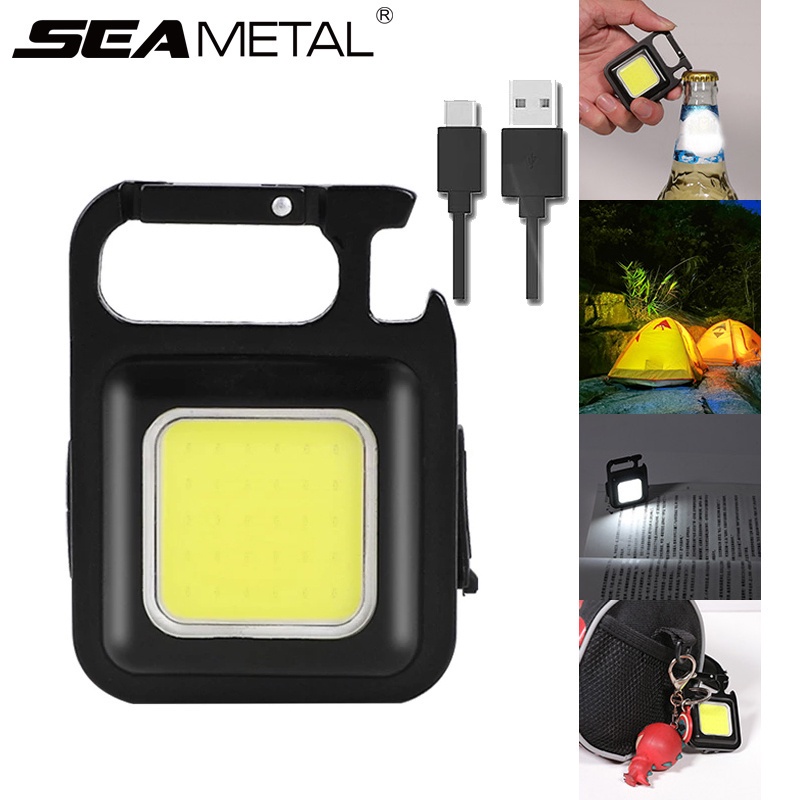 Đèn pin mini SEAMETAL bằng kim loại sạc USB có móc khóa tiện lợi