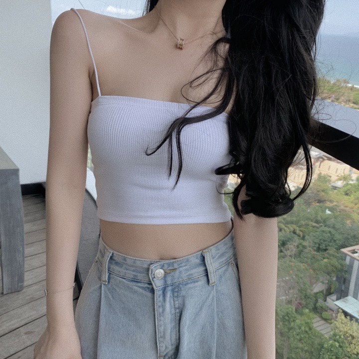 Áo 2 dây sợi bún cotton , áo croptop nữ hai dây thun tăm dáng ôm body co giãn tốt LALY CR02