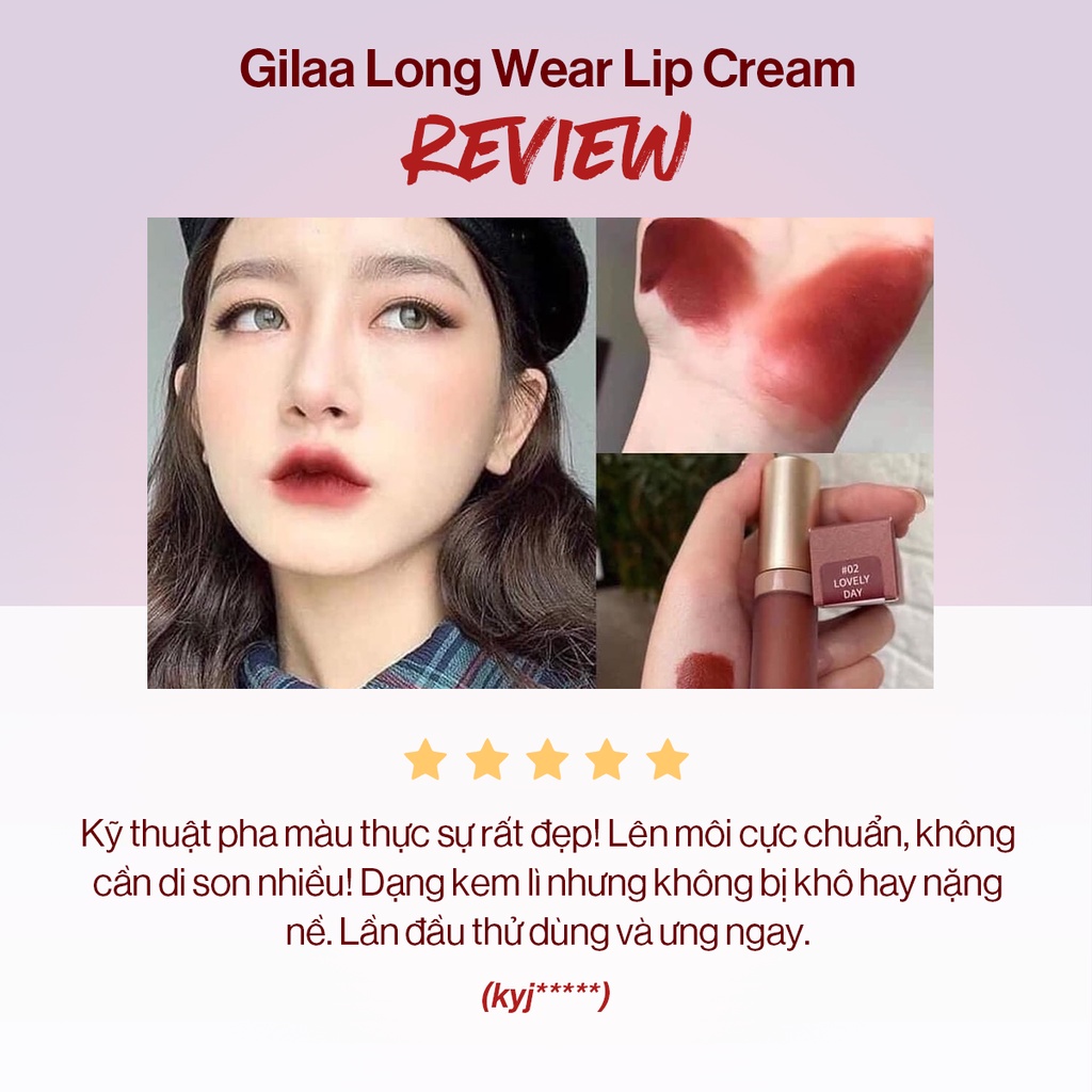 Son kem lì Gilaa Long Wear Lip Cream Full Size (5g)