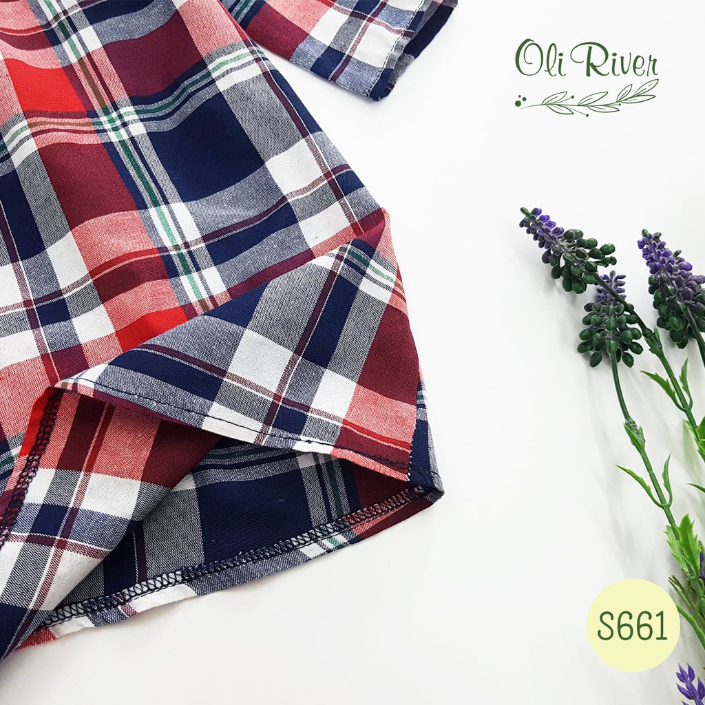 ĐẦM BÉ GÁI TAY DÀI HỌA TIẾT CARO OLIRIVER 7489