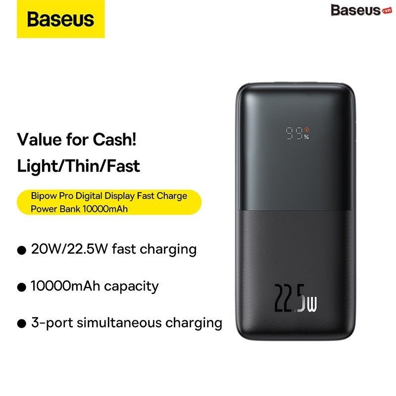 Pin Dự Phòng Sạc Nhanh Thế Hệ Mới Baseus Bipow Pro Digital Display Fast Charge Power Bank