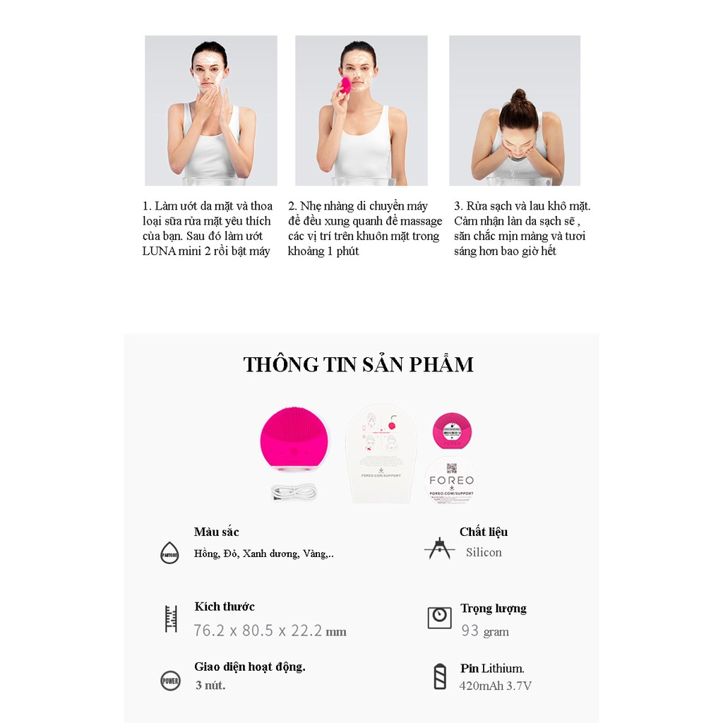 Máy Rửa Mặt Foreo Giá Luna Mini 2, Massage Da Silicon - Làm Sạch Tẩy Trang Thu Nhỏ Lỗ Chân Lông