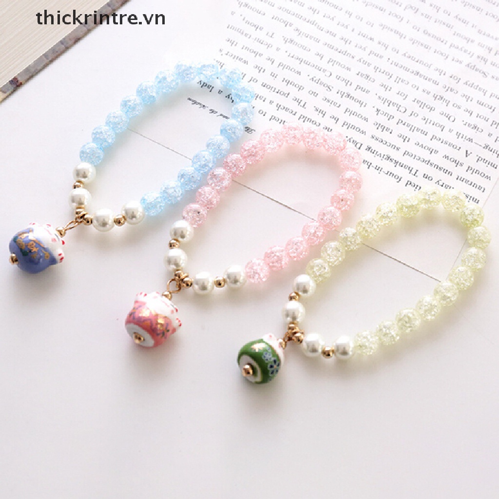 Vòng Đeo Tay Hình Mèo May Mắn Đính Hạt Pha Lê Handmade Dành Cho Nữ