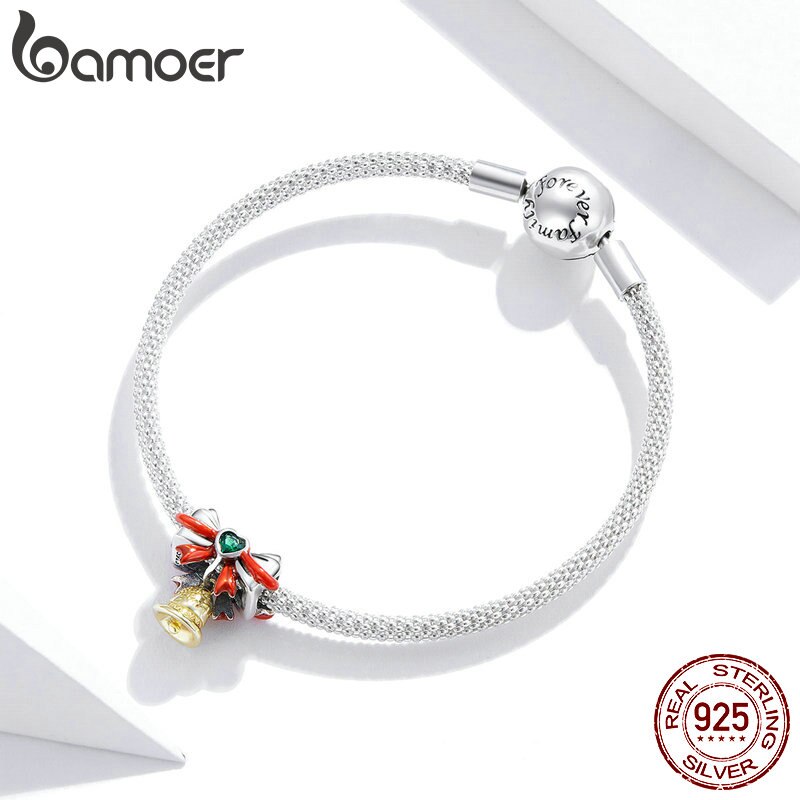 Hạt Cườm Bamoer SCC1668 Chính Hãng Bạc Thật 925 Hình Chuông Giáng Sinh Kim Loại Làm Vòng DIY