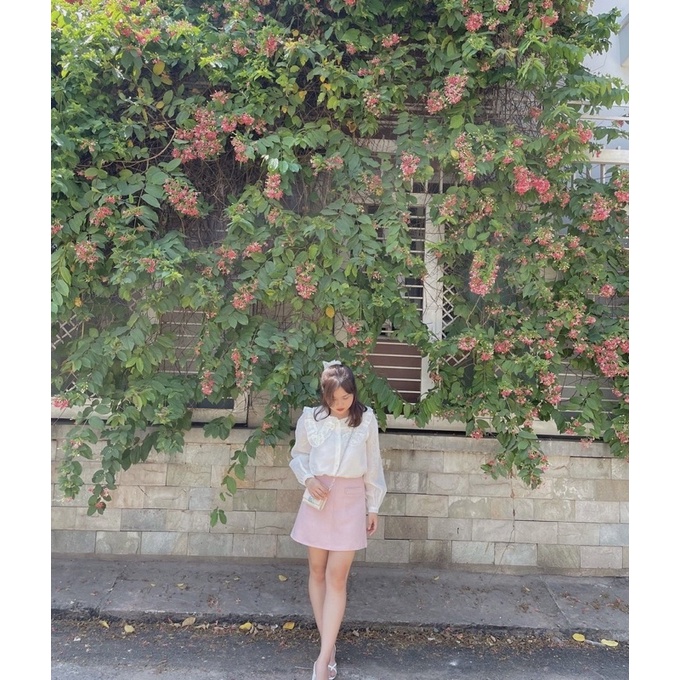 SET ÁO BÈO CỔ SEN TRẮNG + CHÂN VÁY HỒNG DẠ