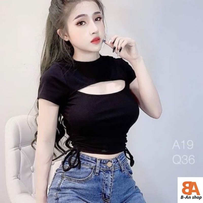 Áo croptop rút dây eo cá tính