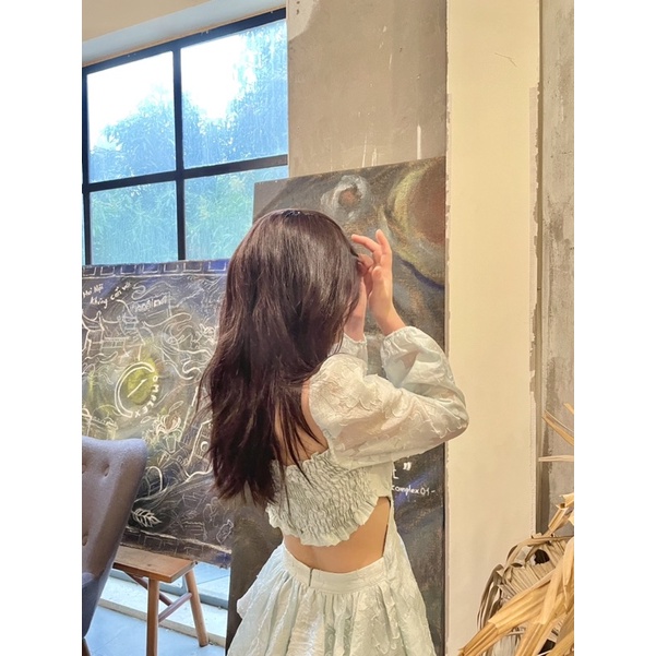 (ĐANG SẴN) Đầm thiên nga voan hoa nổi hở lưng có lót ngực 2 màu trắng xanh size S M L | BigBuy360 - bigbuy360.vn