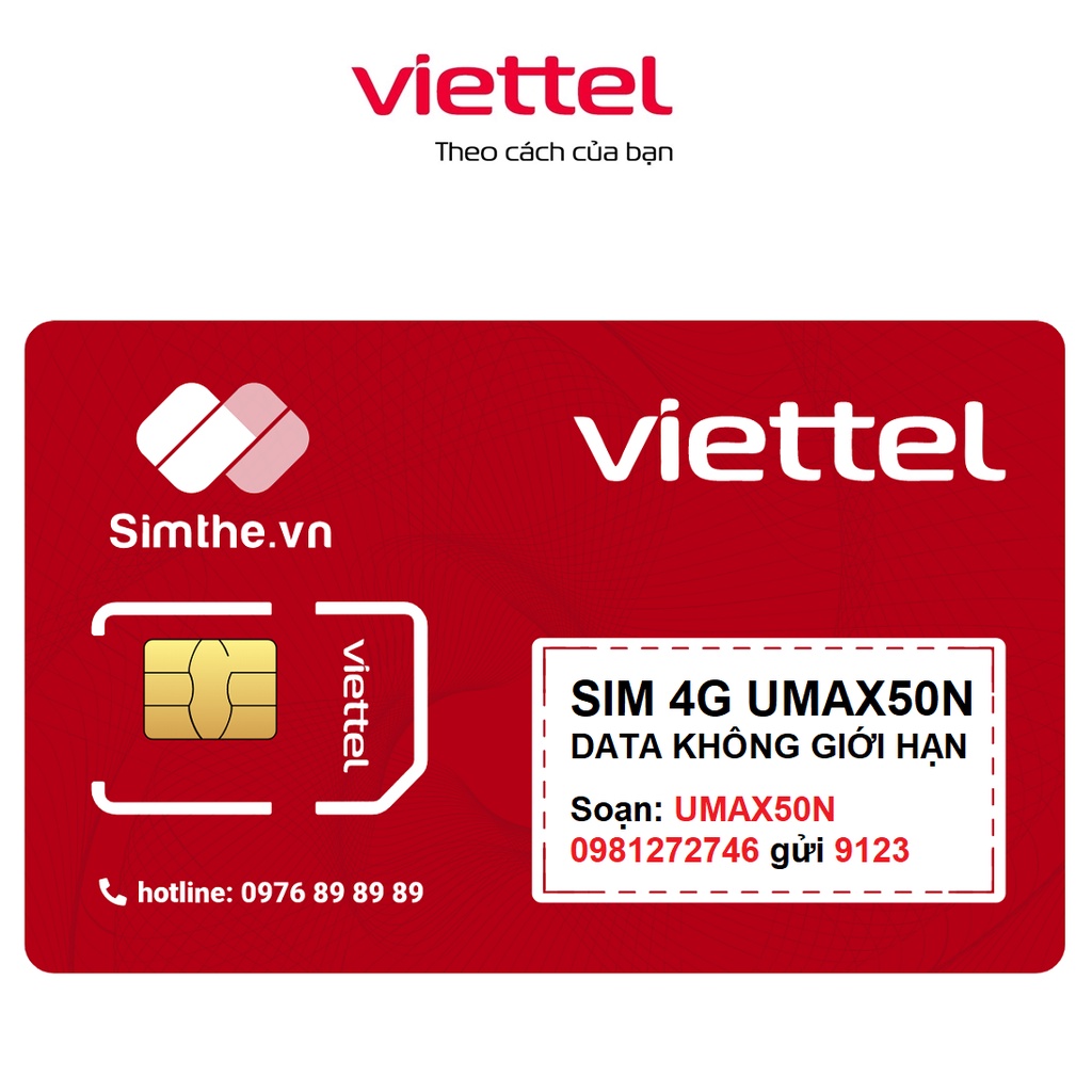 Sim Viettel 4G Umax50N - Data Không Giới Hạn + Max Băng Thông Chỉ 50k/tháng