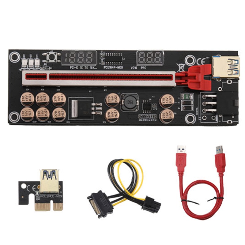 Dây Cáp Nối Dài PCI-E 1x Sang 16X 6P Giao Diện 10 Tụ Điện Đèn Led
