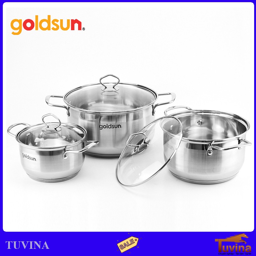 Bộ Nồi Inox Goldsun 5 Đáy GE42-3506SG - Dùng Được Cho Bếp Từ - Hàng Chính Hãng Goldsun