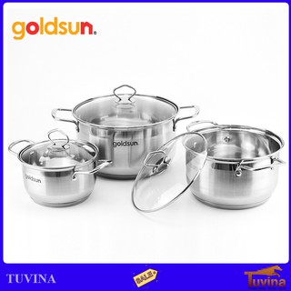 Bộ nồi inox goldsun 5 đáy ge42-3506sg - dùng được cho bếp từ - hàng chính hãng goldsun