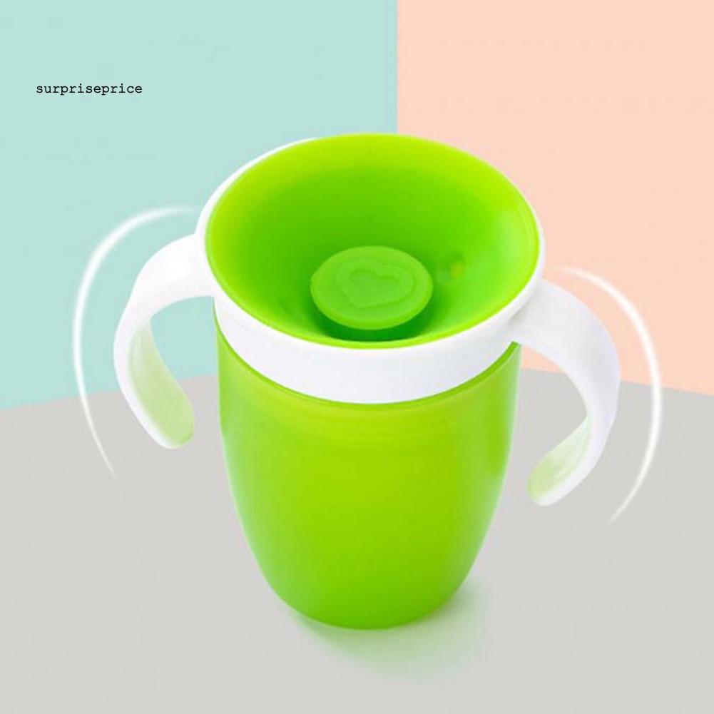 Cốc nhựa uống nước kích thước 10.5cm x 8cm xoay 360 độ chống sặc có quai cầm tiện lợi cho bé