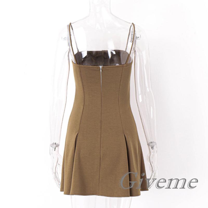 Đầm Hai Dây Màu Trơn Ôm Eo Gợi Cảm Cho Nữ Size S/M/L