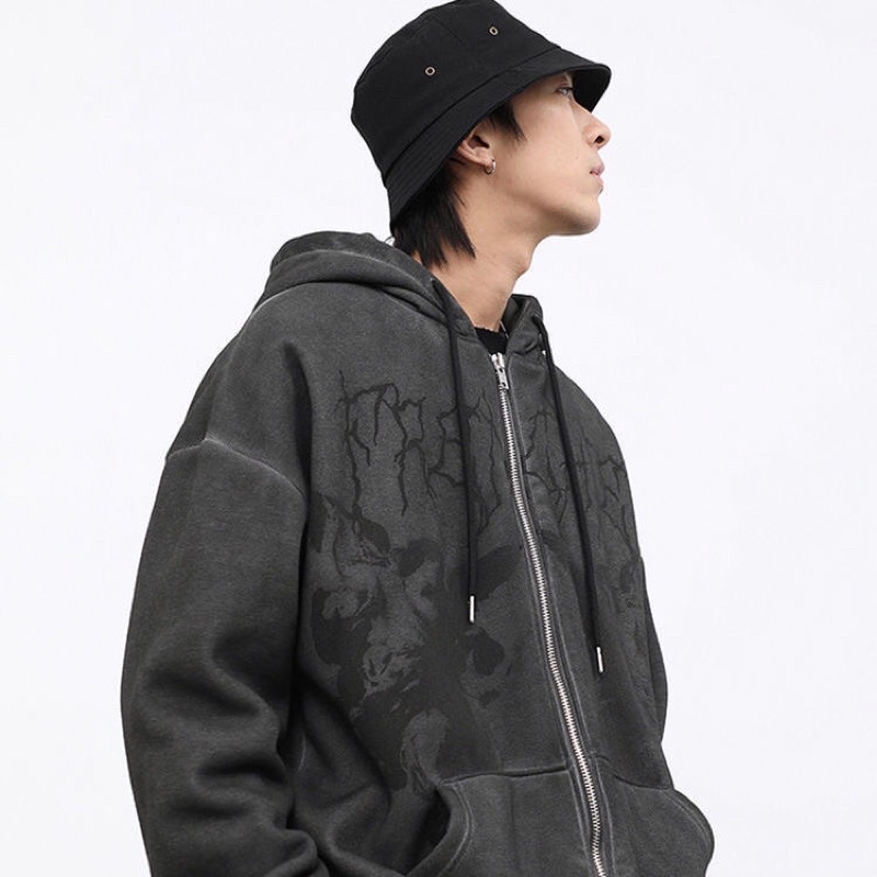Áo hoodie zip nam nữ màu sắc vintage hoạ tiết phong cách Gothic Y2K FOOTMADE