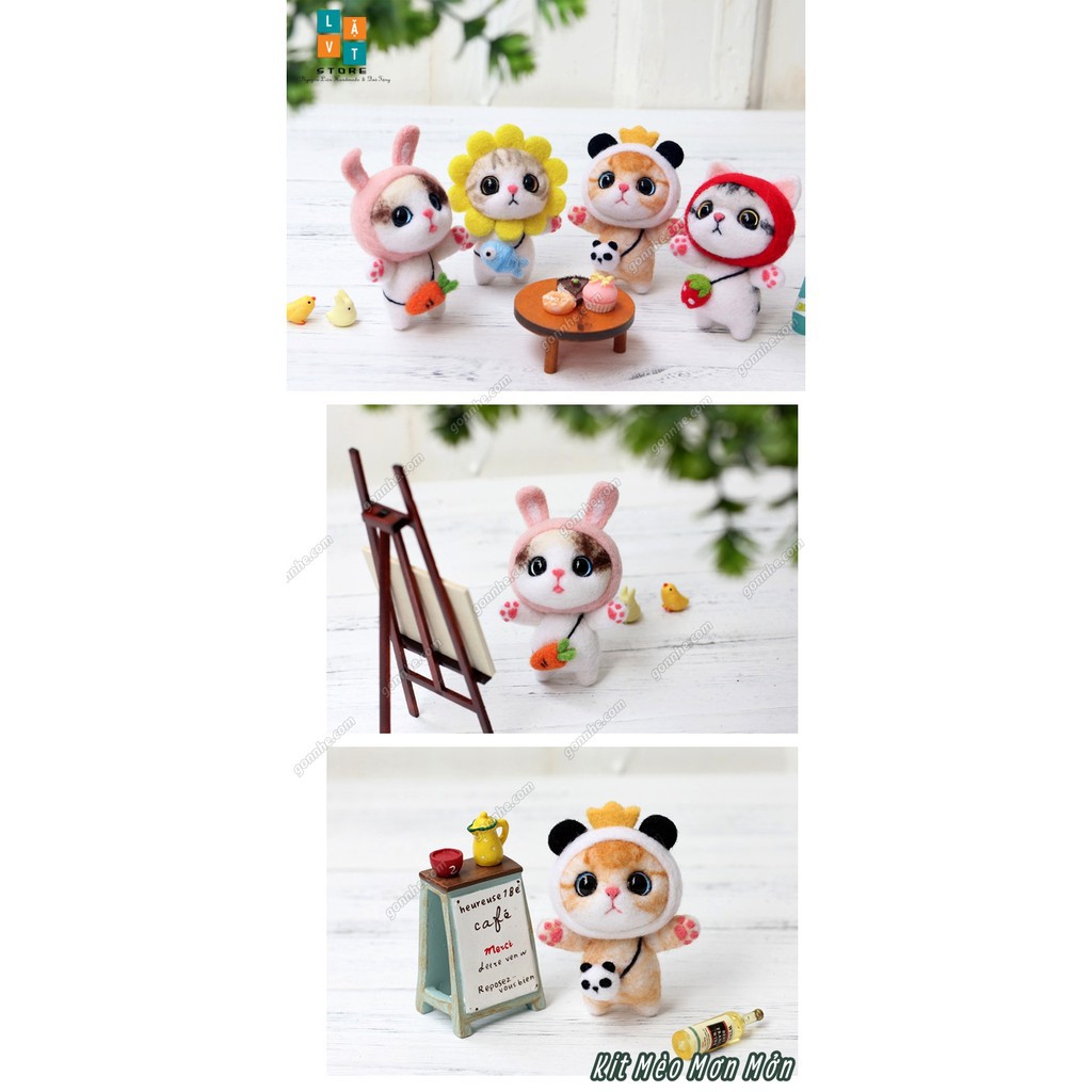 Bộ len chọc có hướng dẫn Mèo Mơn Mởn - Kit chọc len làm quà tặng, needle felting cat