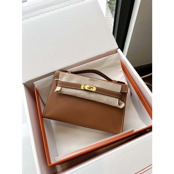 TÚI MINI KELLY POCHETTE DA XƯỚC KHOÁ VÀNG TẶNG KÈM DÂY XÍCH